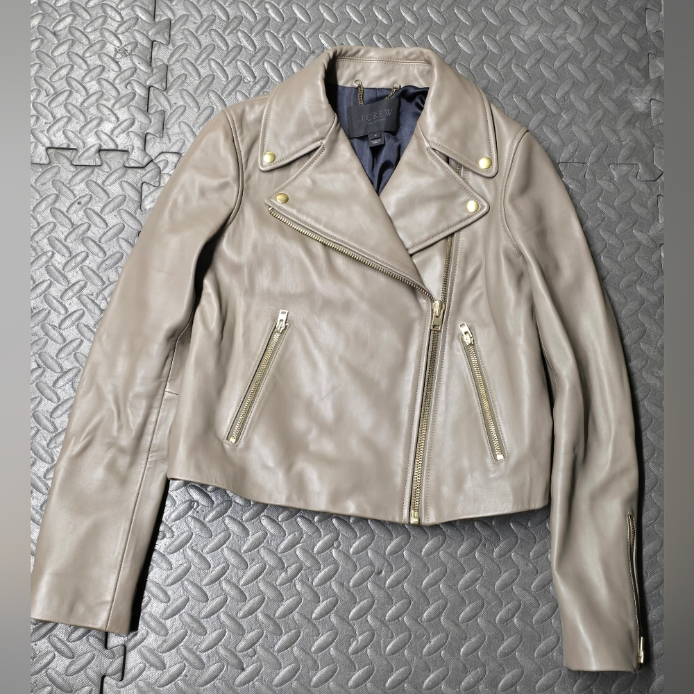 JCrew Women's Leather Biker Jacket - Taupe Size 4